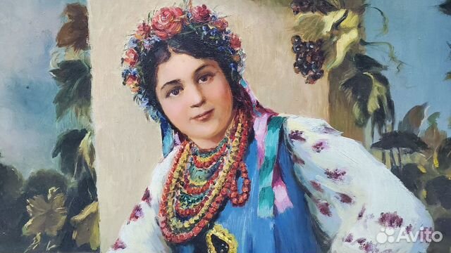 Картина Украинка 1950 - 1960 г холст масло