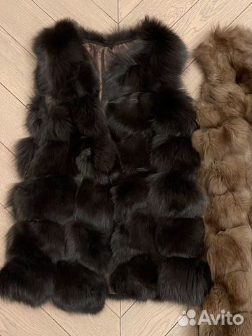 Жилетка из песца (размер 42, черный, 60 см)