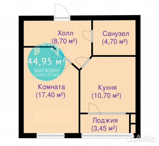 1-к квартира, 45 м², 9/12 эт.