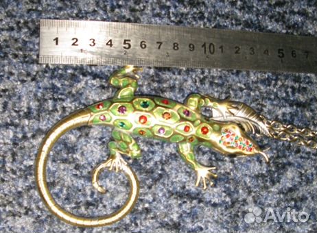 Цепочка с кулоном в виде ящерицы, латунь, СССР