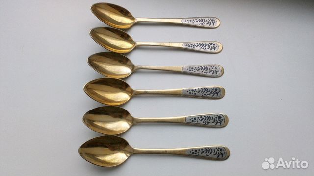 Ложки, серебро 875, позолота, чернение