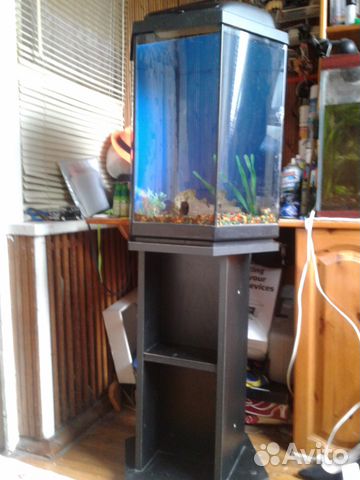 Шестигранный аквариум акваэль- с тумбой, свет, рыб