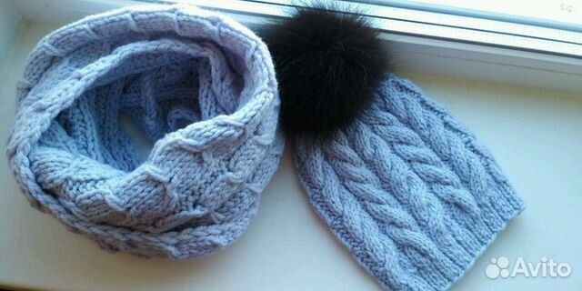 Мериносовая вязаная шапка с помпоном и шарф-снуд