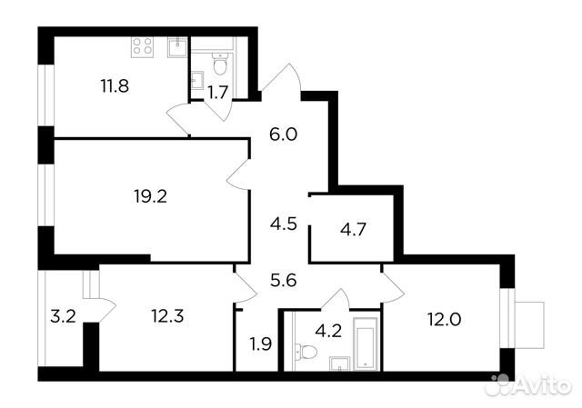3-к квартира, 85.4 м², 18/19 эт.
