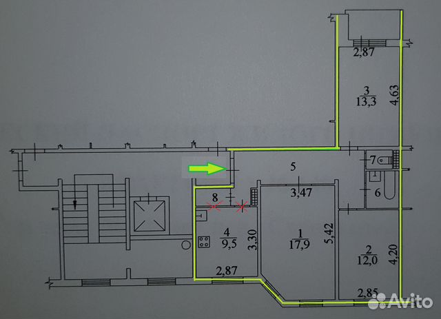 3-к квартира, 70.7 м², 9/9 эт.