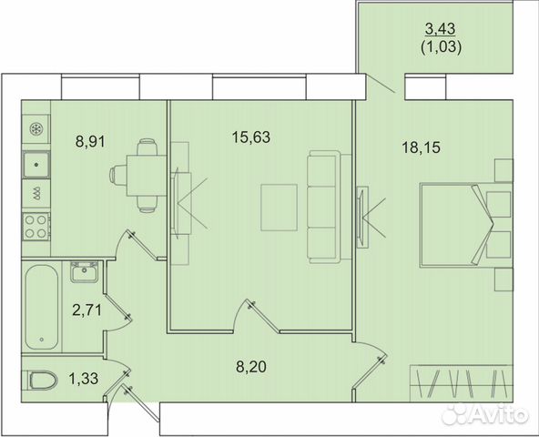 2-к квартира, 56 м², 8/10 эт.