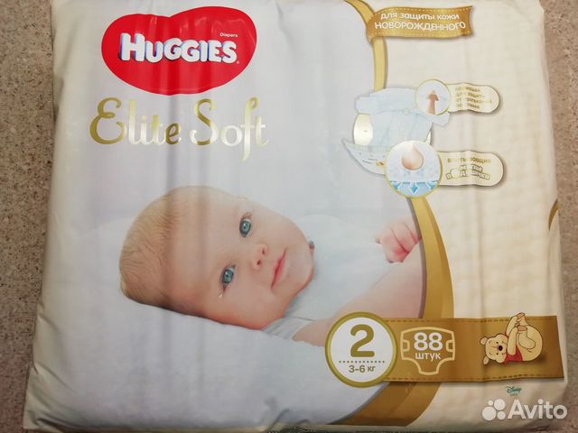 Подгузники Huggies Elite Soft 2 (3-6 кг) 88 шт