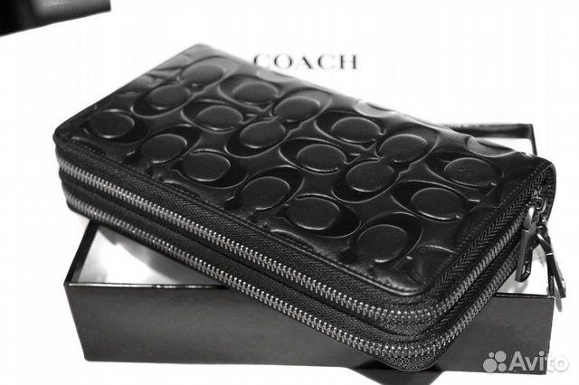 Мужской кожаный клатч -Coach- 2X large с ручкой