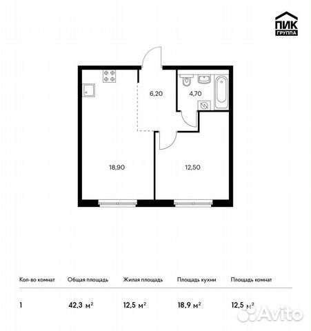 1-к квартира, 42.3 м², 4/12 эт. 1-к квартира, 42.3 м², 4/12 эт.