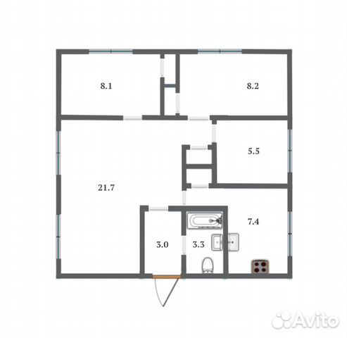 4-к квартира, 59.6 м², 3/5 эт.