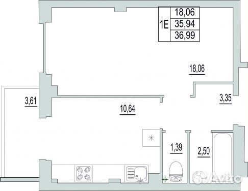 1-к квартира, 36.9 м², 2/9 эт.