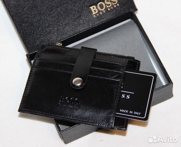 Кожаный кошелечек - визитница H Boss черный new