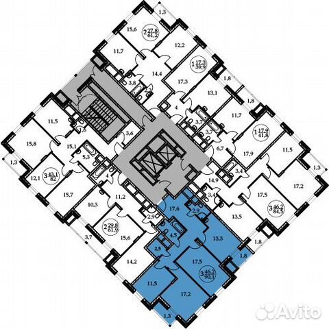 3-к квартира, 90.1 м², 9/17 эт.