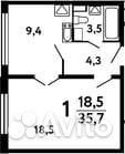 1-к квартира, 36 м², 17/17 эт. 1-к квартира, 36 м², 17/17 эт.