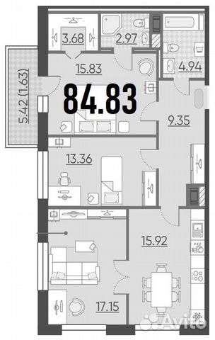 3-к квартира, 81.9 м², 5/10 эт.