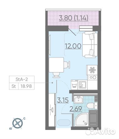 1-к квартира, 19 м², 9/13 эт. 1-к квартира, 19 м², 9/13 эт.