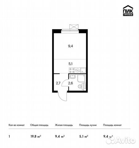 Студия, 19.8 м², 24/25 эт.