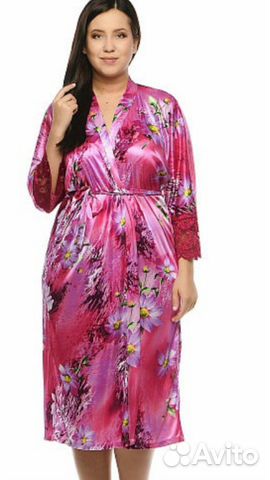 Большие размеры халат женский длинный шёлковый