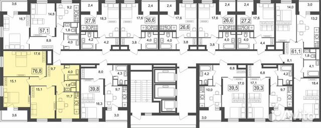 3-к квартира, 76.8 м², 22/25 эт.
