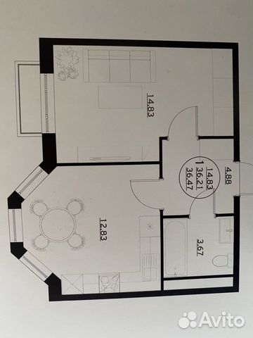 1-к квартира, 35 м², 3/4 эт. 1-к квартира, 35 м², 3/4 эт.