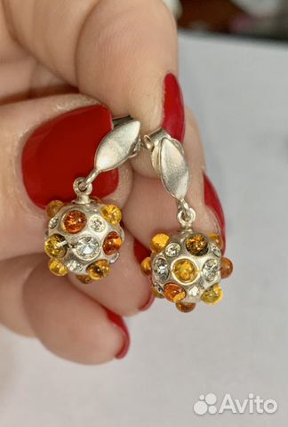 Серьги серебро с янтарем 925 Серьги серебро с янтарем 925