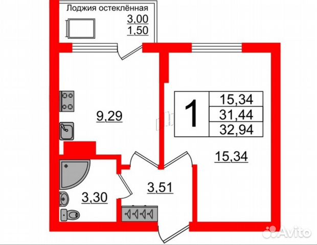 1-к квартира, 32.9 м², 12/16 эт.