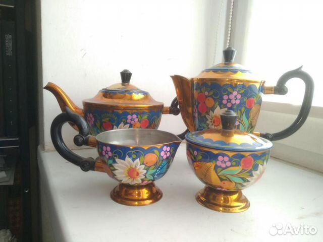 Кофейно-Чайный Набор. Красивая роспись.Металл СССР