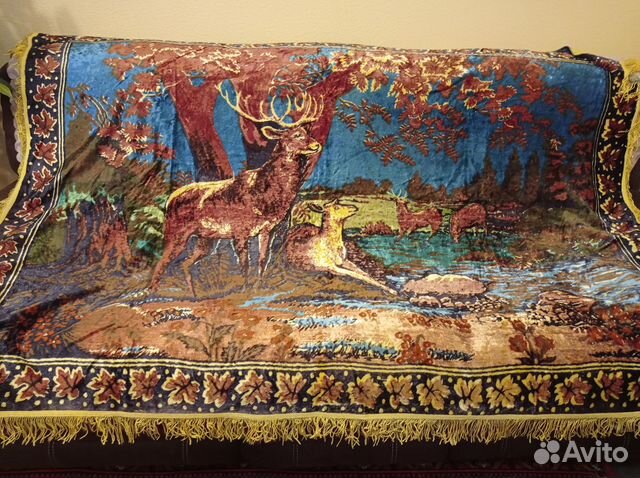 Плюшевый ковер из СССР Олени. Раритет