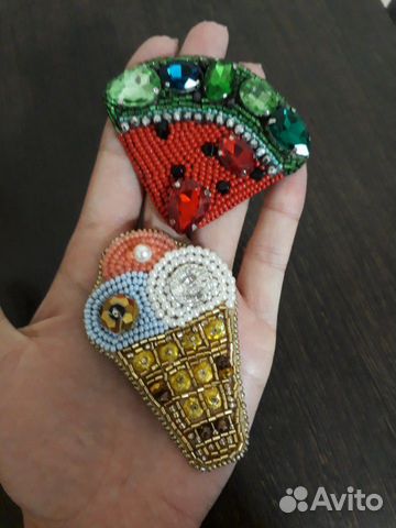 Брошь ручной работы мороженое 400, арбуз 800