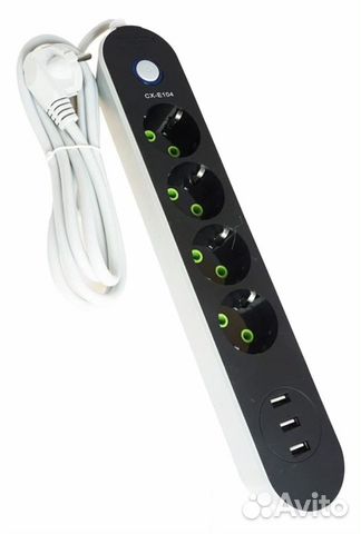 Удлинитель с USB 4 розетки и 3 USB