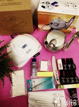 Набор для маникюра Лампа+аппарат+гели+материалы+