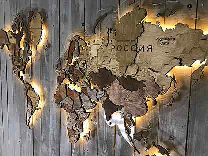 Настенное панно карта мира с подсветкой