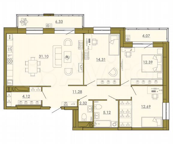 4-к. квартира, 97,3 м², 8/23 эт.