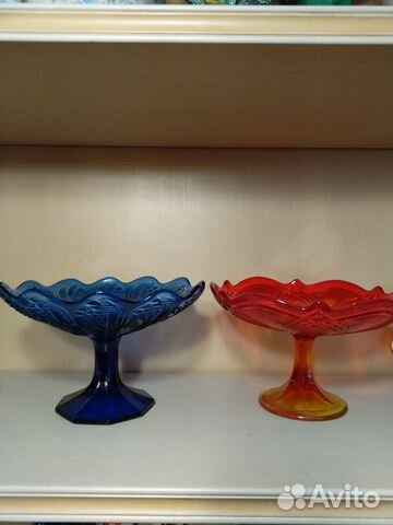 Ваза, конфетницы на ножках, цветное стекло, СССР