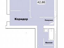 2-к. квартира, 42,9 м², 1/5 эт.