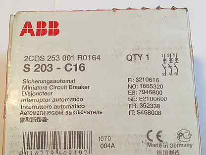 ABB Автоматический выключатель C16 S203