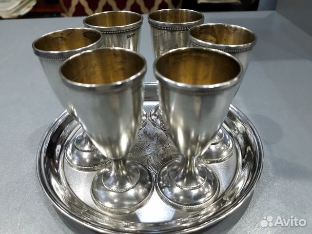 Серебро 875,набор, рюмки на подносе