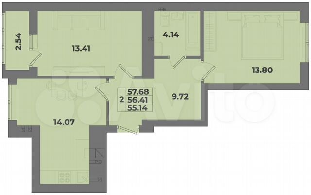 2-к. квартира, 57,7 м², 9/10 эт.