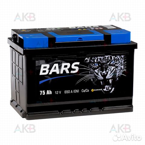 Аккумулятор автомобильный bars 6ст-75 апз о.п. 75А