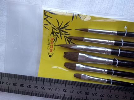 Кисть, набор овал+плоская, 2-12, колонок, 6 шт