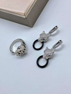 Серьги и кольцо Cartier Panther Картье Пантера Сер