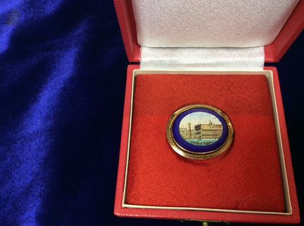 Брошь золото 56/ 585 Италия микромозаика