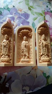 Иконостас-триптих буддистский из самшитового дерев