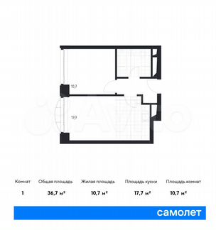 1-к апартаменты, 36.7 м², 7/24 эт.