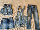 Джинсовый комплект из юбки, жилетки, джинсов и ком