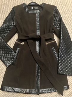 Пальто со вставками из кожи