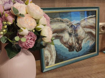 Картина две Лошади. вышивка. Ручная работа 34х44