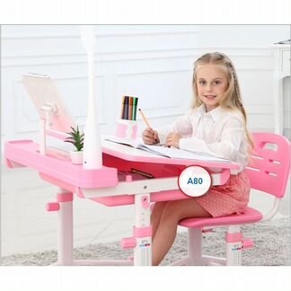 Растущая парта А8/роз со стулом +LED Лампа