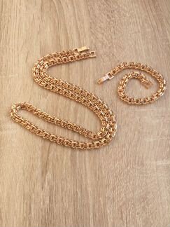 Цепь и браслет позолоченные замок коробочка