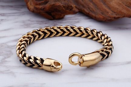 Стальной браслет цепь мужская позолоченный S245